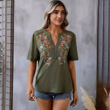 Short-Sleeved Embroidered Top Women's Literary And Art Retro Shirt Women Loose Temperament 2025 Summer New HZ1208