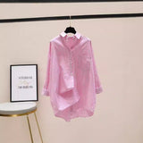 Cotton Striped Printed Long-Sleeved Shirt Women 2025 Spring And Autumn Korean Version Of The Liberal And Simple Medium-Sized Shirt Shirt HZ1208