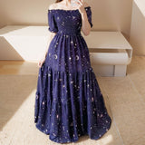2025 Autumn New Women's Design Feel A Word Of Fashion Broken Flower Shoulder Dress Women 661 HZ1208