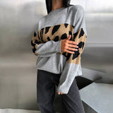New Leopard-Print Sweater Languid Wind Collar Loose-Fitting Fashion Casual Wear Autumn And Winter Top Woman HZ1208