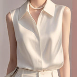 French Gentle Style White Polo Collar Sleeveless Shirt Women's Summer New Casual Temperament Small Shirt HZ1208