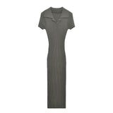 Women's Clothing 2025 Autumn And Winter New Fashion Temperament Collar Ribs Knitted Dress HZ1208