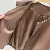 Round Collar Solid Color Sleeveless Leather Vest Coat Women's Autumn 2025 New Korean Fashion Stacked On The Kan Shoulders HZ1208