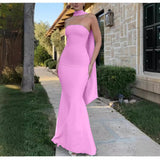 Sexy Women's New Body-Body-Bendered Ass Fishtail Dress Solid Dress Skirt Shawl HZ1208