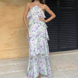 Super Beautiful Retro Floral Hanging Neck Sling Dress Summer Design Feel Seaside Vacation Beautiful Temperament Dress Woman HZ1208