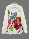 2025 New Ink Flower Print Elegant Open Shirt Pocket Shirt HZ1208