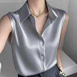 French Gentle Style White Polo Collar Sleeveless Shirt Women's Summer New Casual Temperament Small Shirt HZ1208