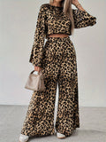Spring 2025 New Leopard-Print Loose Comfortable Long-Sleeved Trousers Two-Set Ladies Suit HZ1208