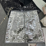 Real Shooting Heavy Industry Flash Shiny Piece High Waist Thin A Short Skirt Picts Anti-Walking Bag Hip Step Skirt 8108 HZ1208