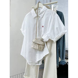 Butterfly Embroidered Blue Short Sleeve Shirt Women's Easier Summer 2025 New Design Sense Small Shirt Casual Shirt HZ1208