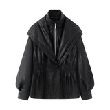Z2025 New Fashion Temperament Women Water Wash Old Style Imitation Leather Fake Two Coats HZ1208