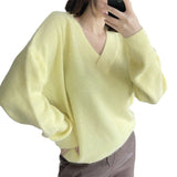 2025 Autumn And Winter Ultra-Soft V-Neck Imitation Marinish Sweater Female Lazy Style Loose Knitted Sweater HZ1208