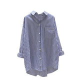 Cotton Striped Printed Long-Sleeved Shirt Women 2025 Spring And Autumn Korean Version Of The Liberal And Simple Medium-Sized Shirt Shirt HZ1208