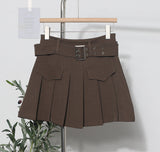 Real Shooting Hottie Retro Bright Line Dress Women Walk Light 100-Fold Skirt High-Rise Thin A Short Skirt 8201 HZ1208