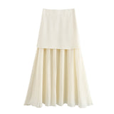 Summer New Gold Button Knitted Vest Small Folding Splicing Skirt Set HZ1208