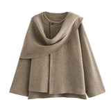 Autumn New With Asymmetric Scarf Short Loose Knit Coat HZ1208