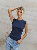 2025 Summer Fashion Solid Color Sleeveless Round Collar Ribs Sexy Hottie Vest Sling Female HZ1208