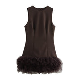 Autumn And Winter New Sleeve Mesh Splicing Sleeveless Mini Dress 4661289 HZ1208