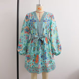 2025 Women's Long-Sleeved V-Neck Positioning Floral Dress 6839 HZ1208