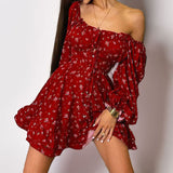 Spring 2025 New Women's Fashion Sexy Print Waist Long-Sleeved Dress HZ1208