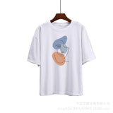 2025 Summer Abstract Aesthetic Print T-Shirt Women's Cotton Soft Loose Basic Top Ins T-Shirt HZ1208