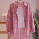2025 Summer New Sunscreen Thin Plaid Shirt Women Loose Long-Sleeved Design Sunscreen Women Wear Outside HZ1208