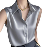 French Gentle Style White Polo Collar Sleeveless Shirt Women's Summer New Casual Temperament Small Shirt HZ1208