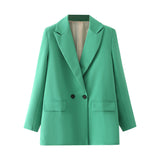 Spring And Summer 2025 New Simple Loose Double-Dbuted Blazer Women's Spring And Autumn Dress New Suit HZ1208