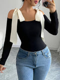 Black Long-Sleeved Girl Slimming-Word Shoulder-Cloth T-Shirt HZ1208