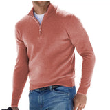 2025 New Autumn Long Sleeve V-Neck Wool Woolen Zip-Up Men's Casual Polo Shirt HZ1208