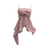 Real Shooting Irregular Kinky Skirt Shaved Belly Thin Sling Vest Design Slim Slime Sleeveless Top 9150 HZ1208