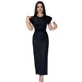 Sexy Women's New Round Neck Short Sleeves Waist Temperament Dress HZ1208