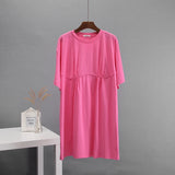 2025 Summer New Cotton Dress Women's Casual Loose Round-Neck T-Neck Round-Neck A-Shaped Dress Women's Dress HZ1208