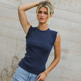 2025 Summer Fashion Solid Color Sleeveless Round Collar Ribs Sexy Hottie Vest Sling Female HZ1208