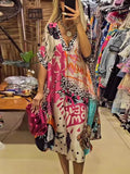 2025 Explosion Casual Leopard Color Print Deep V Dress HZ1208
