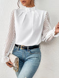 2025 Women's Autumn And Winter New Half-High Collar Spliced Wave Chiffon Long-Sleeved Top Woman HZ1208