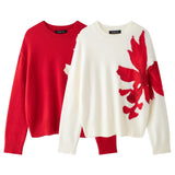 Women's New 2025 Golden Saddled Flower Collidered T-Wedley Sweater HZ1208