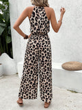 Sexy Leopard-Print Sleeveless Leopard Print Women's Broad Leg Trousers Jumpsuit HZ1208