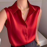 French Gentle Style White Polo Collar Sleeveless Shirt Women's Summer New Casual Temperament Small Shirt HZ1208