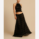 Sexy Women's New Sleeveless Hanging Neck Top Half Dress Two Sets HZ1208