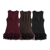 Autumn And Winter New Sleeve Mesh Splicing Sleeveless Mini Dress 4661289 HZ1208