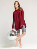 2025 Spring And Autumn New Long-Sleeved T-Shirt Women's Pure Cotton Loose Open Knitted T-Shirt Wine Red HZ1208