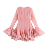 Summer New Slim Folding Lotus Leaf-Side Ponky Dress HZ1208