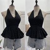 Real Shooting Wave Point Hanging Neck Sling Vest Bare Back Bow Skirt Swollen Belly Thin Sleeveless Top 9260 HZ1208