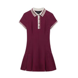 Autumn 2025 New Women's Retro Body-Creats Bumping Color Ribs Wide Folding Dress HZ1208
