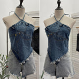 2025 Summer Babes Hanging Neck Cowboy Corset Irregular Hairy Short Vest 8905 HZ1208