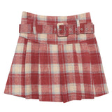 Real Shooting With Belt ~ Lattice Hair Of The Hundred Folded Skirt High Waist Anti-Light Small A Word Short Skirt 8382 HZ1208