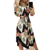 Women's New Mid-Slen Dress Print Collar With Long-Sleeved Dress Women 661 HZ1208