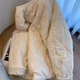 Design Sense Lints Spliced Broken Flower Lingge Cotton Coat Women's New Relaxed Leisure Cotton Coat In Winter HZ1208