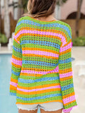 Spring/Summer 2025 New Stitched Knitted Shirt Loose-Colored Round-Necked Striped Sweater HZ1208